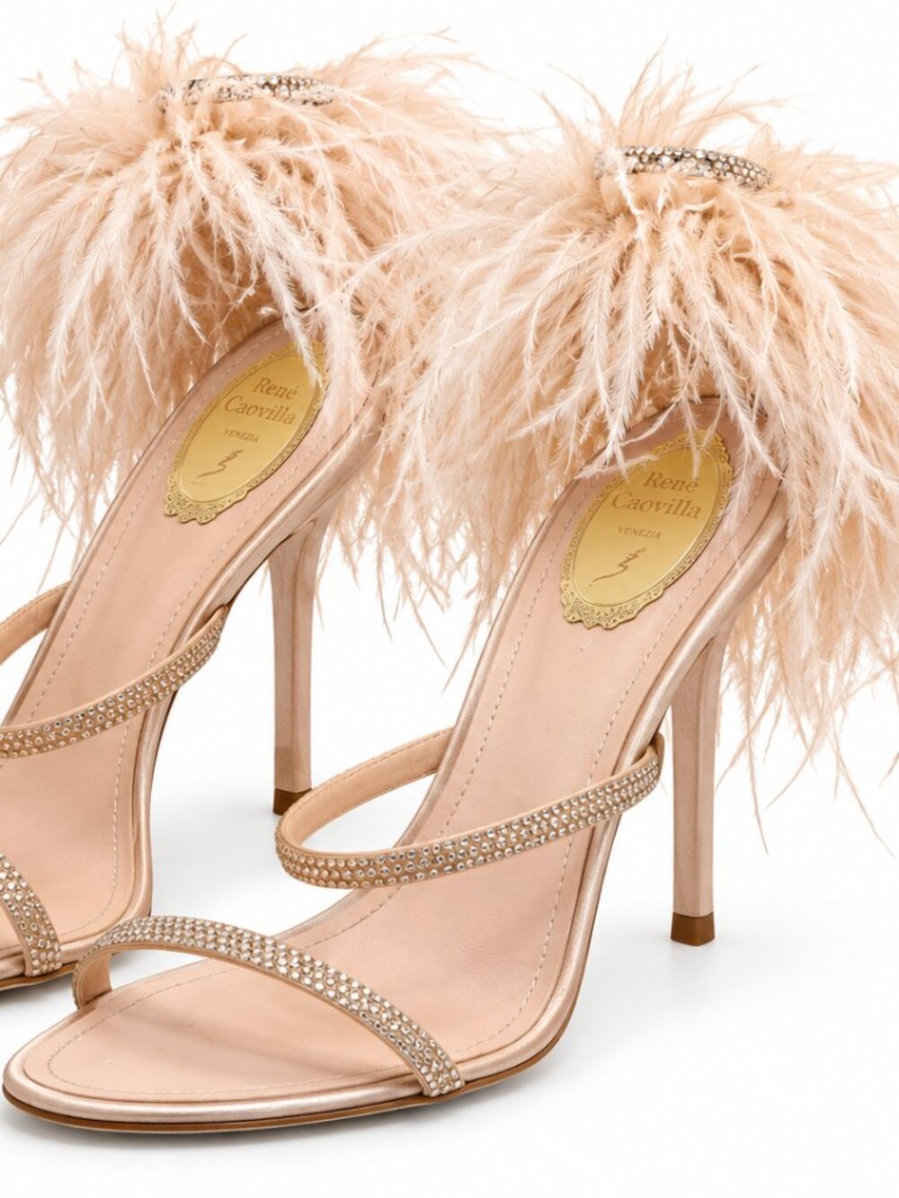 René Caovilla Margot Crystal Feather Stiletto Sandals EU SIZE 38.5